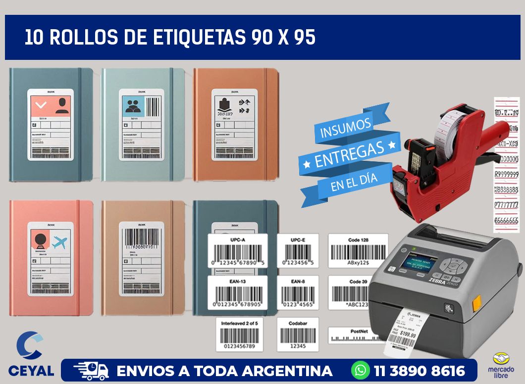 10 ROLLOS DE ETIQUETAS 90 x 95