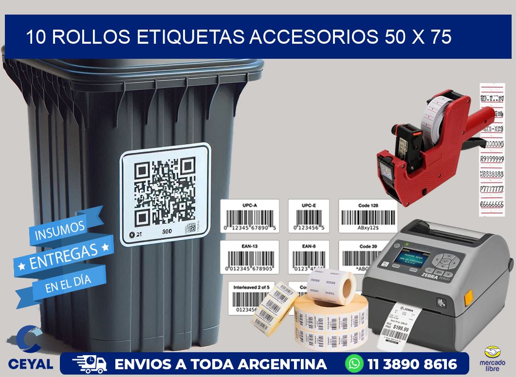 10 ROLLOS ETIQUETAS ACCESORIOS 50 x 75
