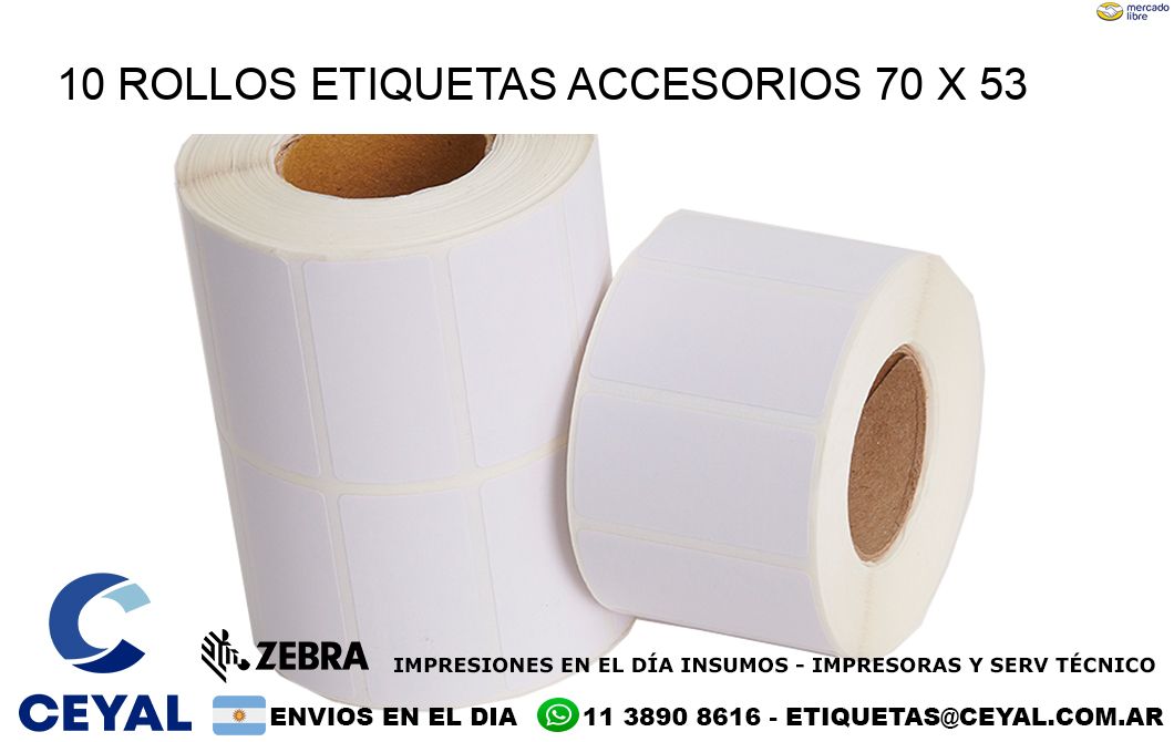 10 ROLLOS ETIQUETAS ACCESORIOS 70 x 53