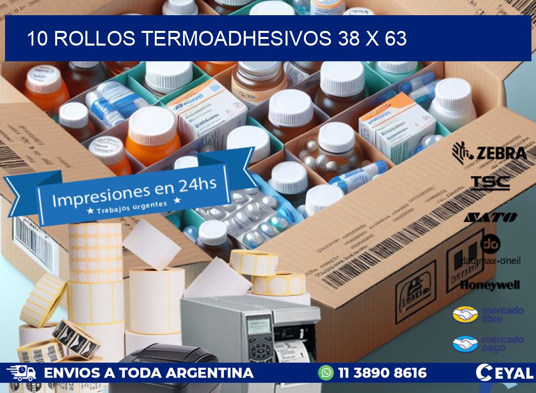 10 ROLLOS TERMOADHESIVOS 38 x 63