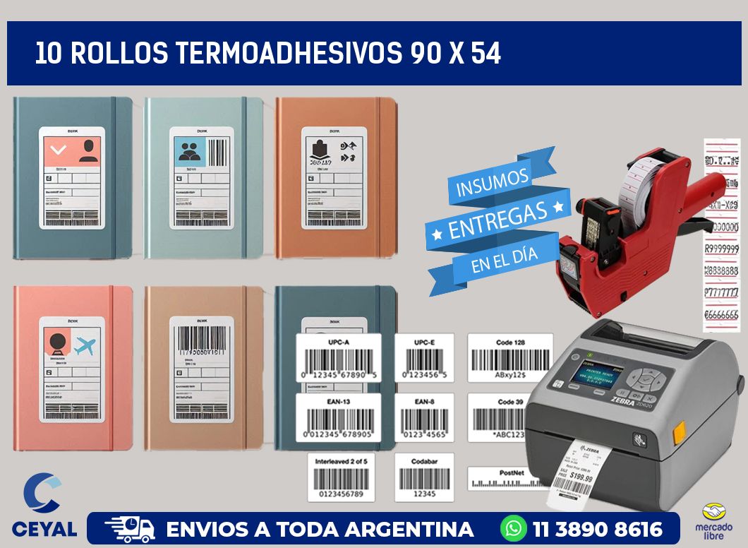 10 ROLLOS TERMOADHESIVOS 90 x 54