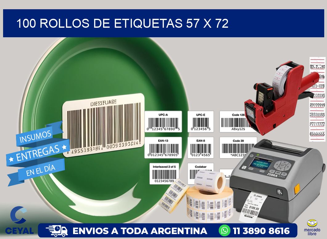100 ROLLOS DE ETIQUETAS 57 x 72