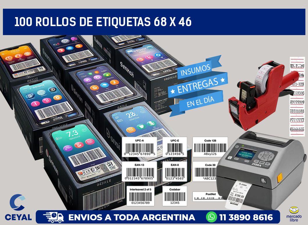 100 ROLLOS DE ETIQUETAS 68 x 46