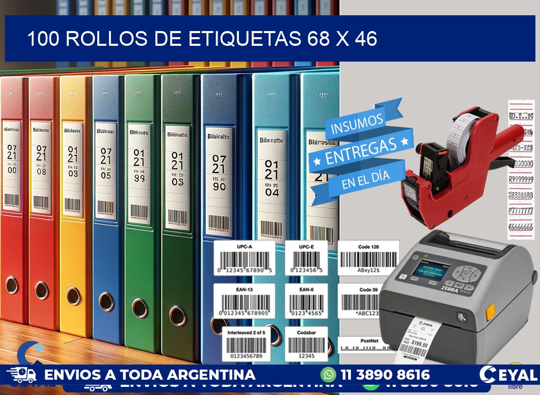 100 ROLLOS DE ETIQUETAS 68 x 46
