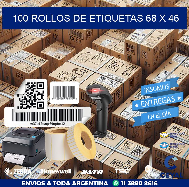 100 ROLLOS DE ETIQUETAS 68 x 46