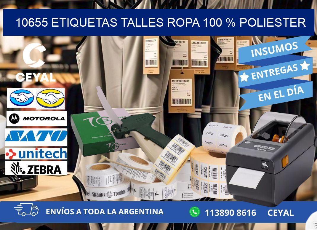 10655 ETIQUETAS TALLES ROPA 100 % POLIESTER