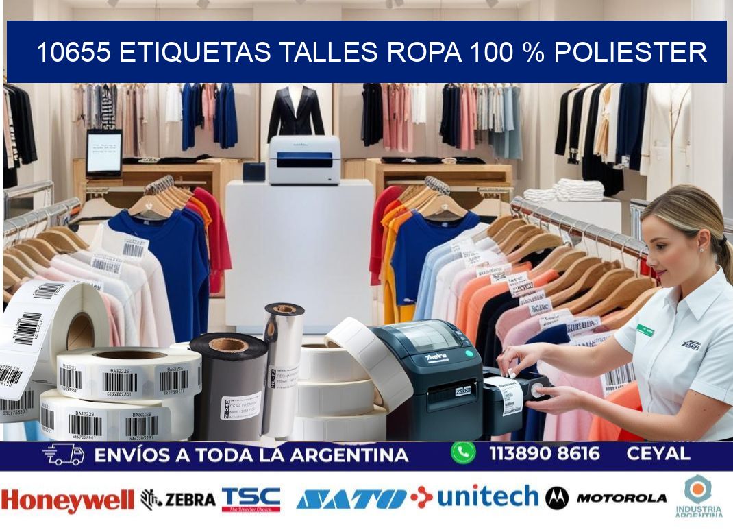 10655 ETIQUETAS TALLES ROPA 100 % POLIESTER