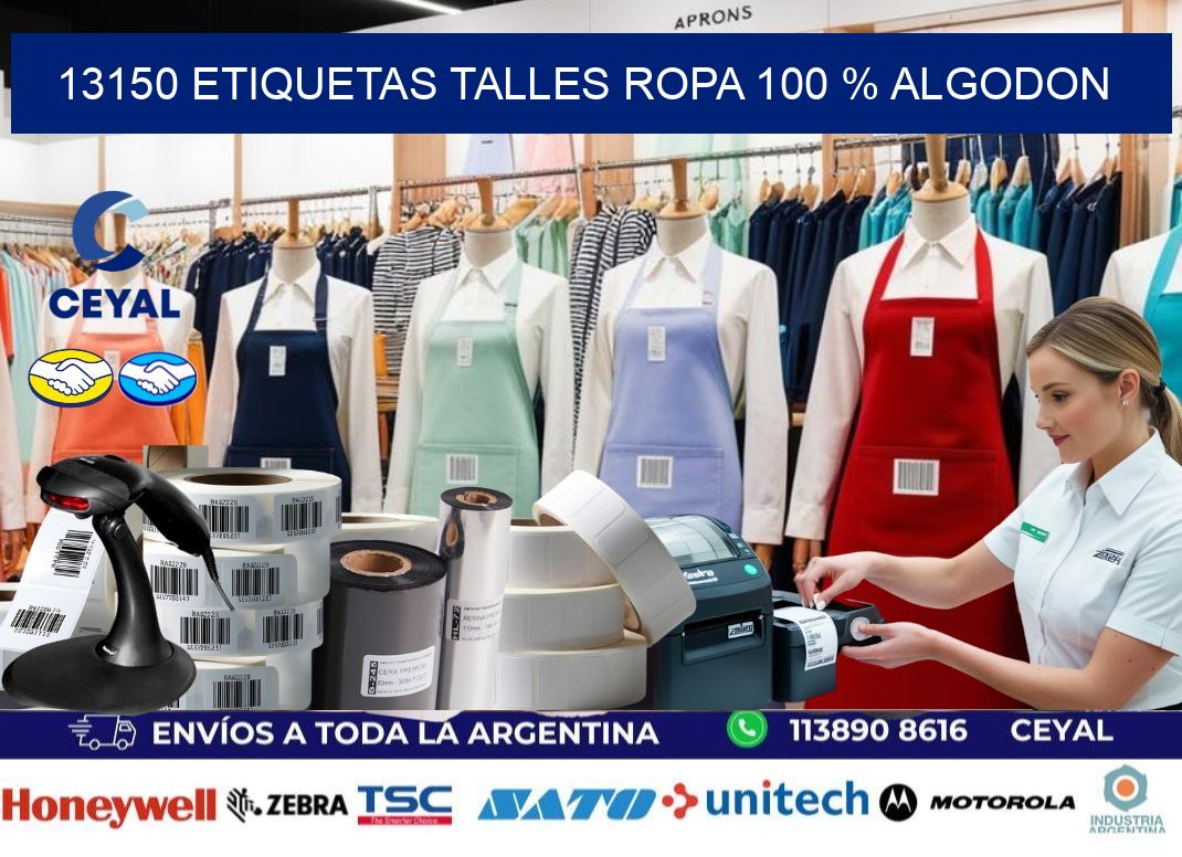 13150 ETIQUETAS TALLES ROPA 100 % ALGODON