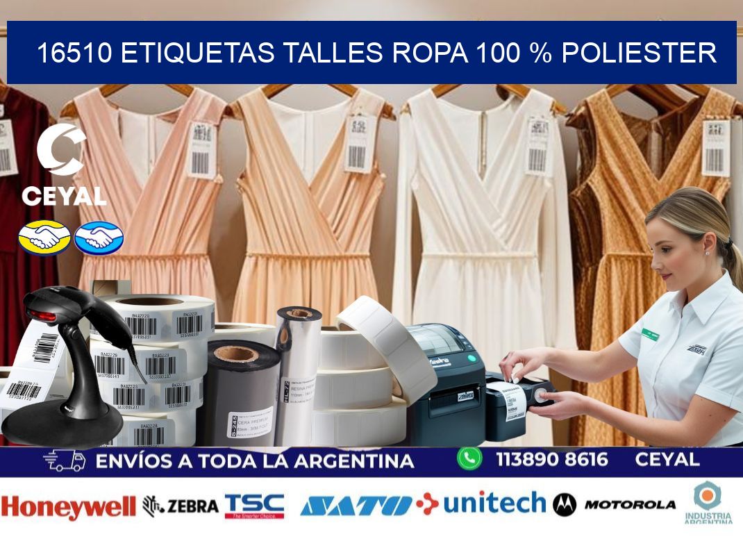16510 ETIQUETAS TALLES ROPA 100 % POLIESTER