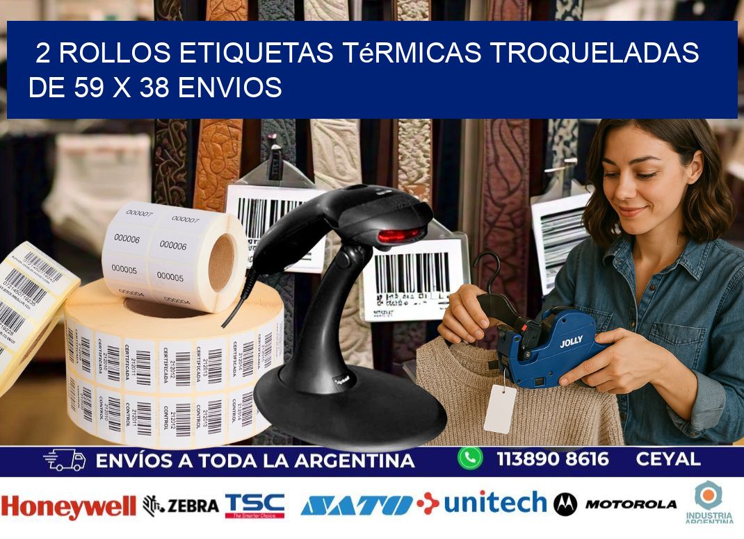 2 Rollos Etiquetas Térmicas Troqueladas De 59 x 38 ENVIOS