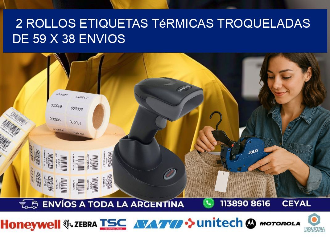2 Rollos Etiquetas Térmicas Troqueladas De 59 x 38 ENVIOS