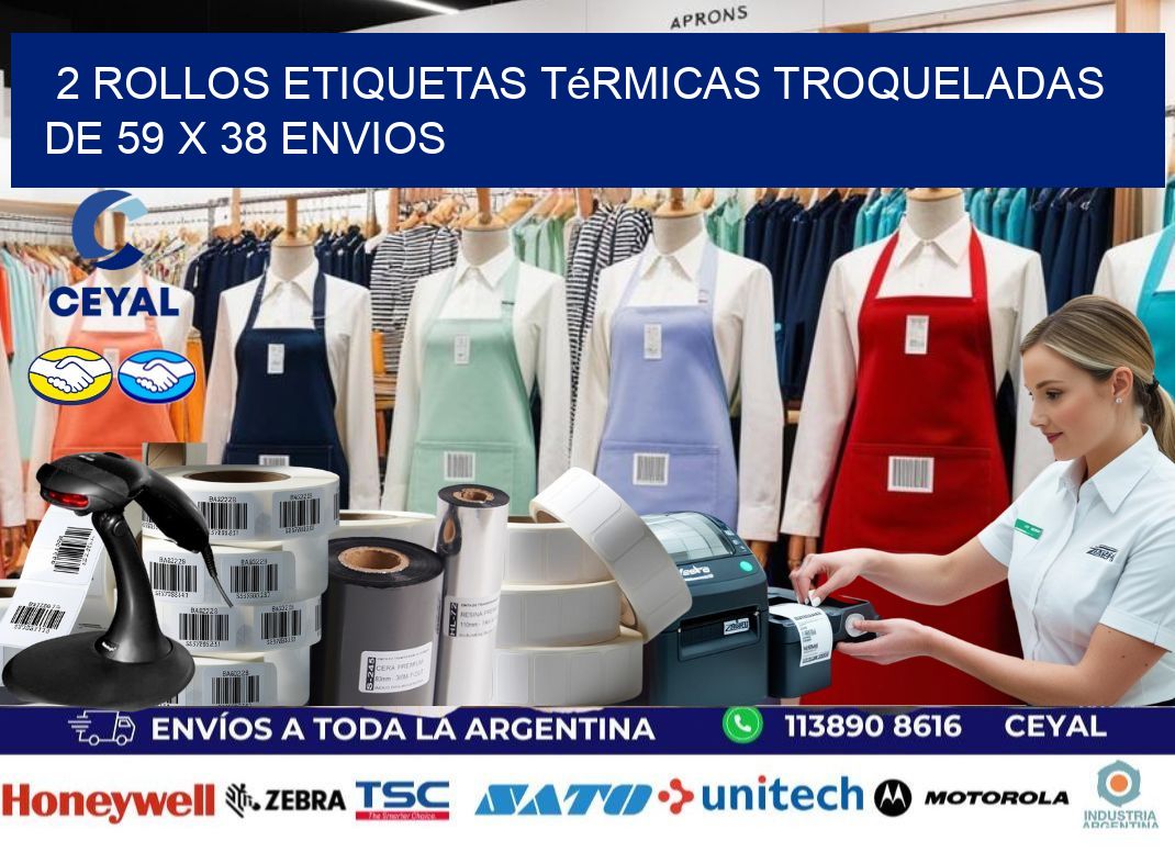 2 Rollos Etiquetas Térmicas Troqueladas De 59 x 38 ENVIOS