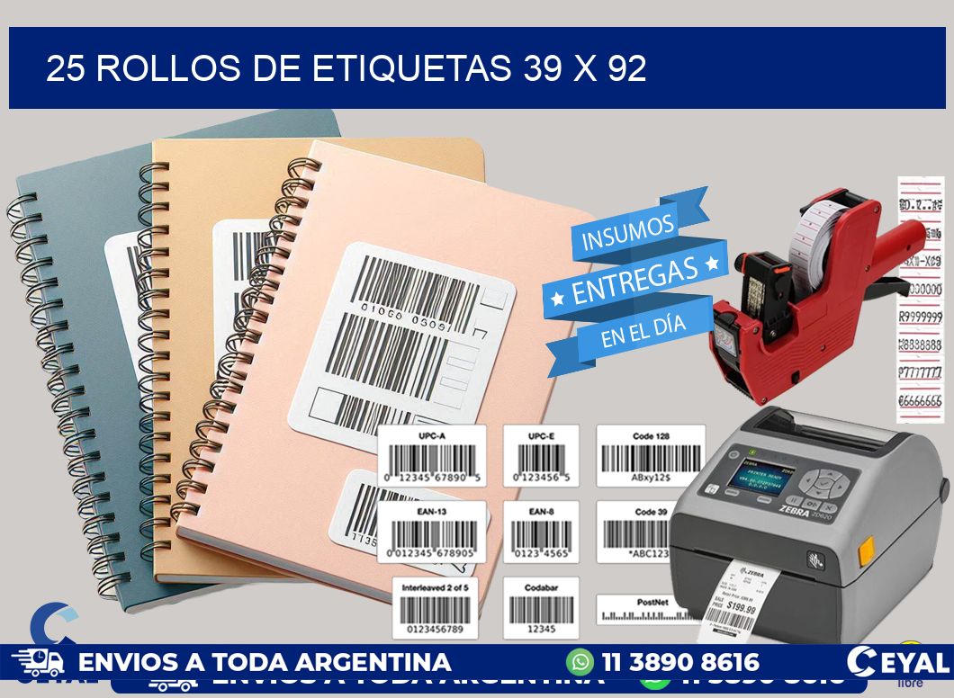 25 ROLLOS DE ETIQUETAS 39 x 92