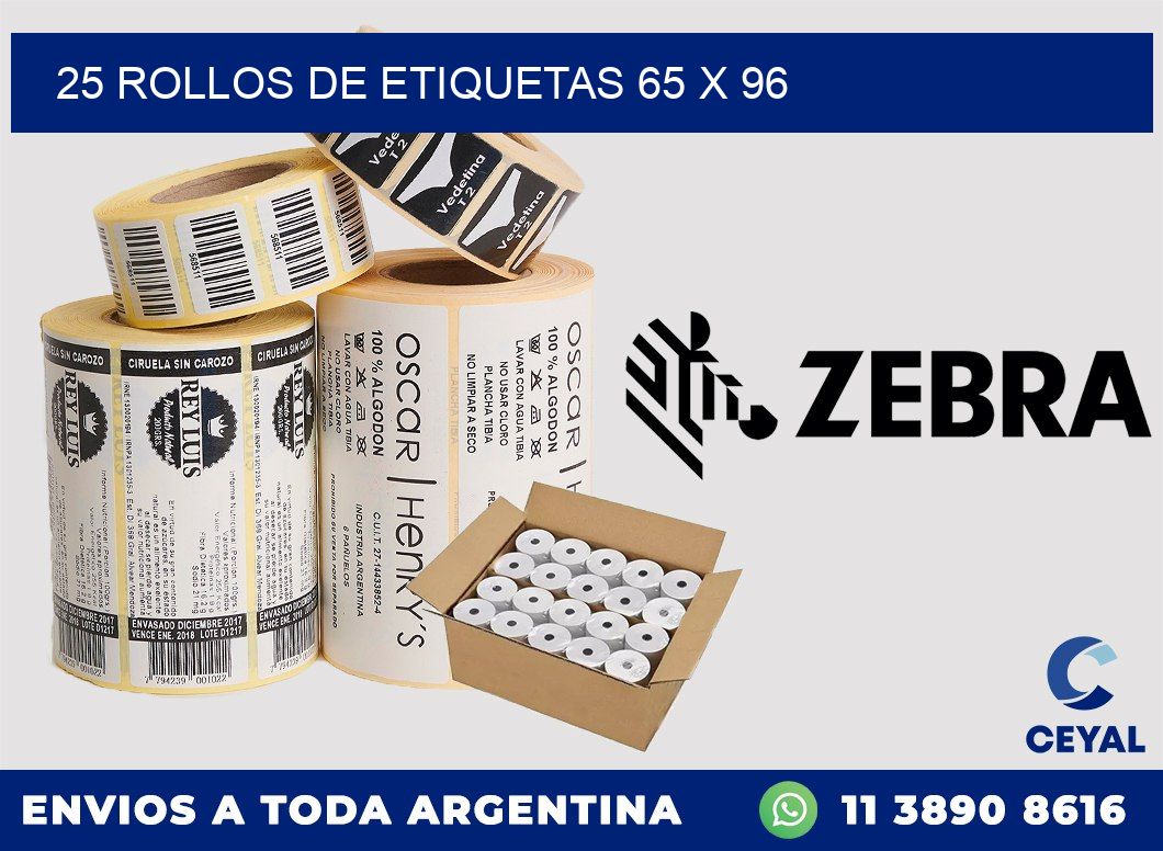 25 ROLLOS DE ETIQUETAS 65 x 96