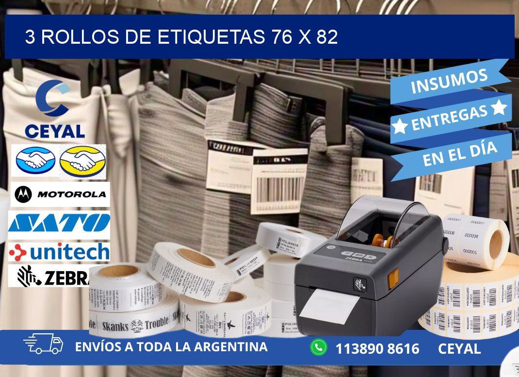 3 ROLLOS DE ETIQUETAS 76 x 82