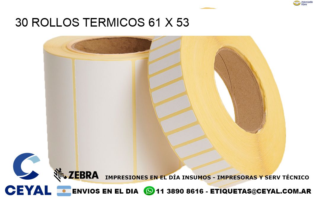 30 ROLLOS TERMICOS 61 x 53