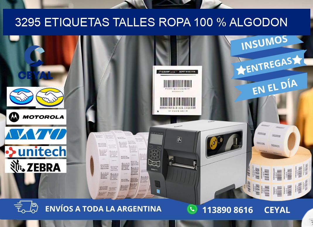 3295 ETIQUETAS TALLES ROPA 100 % ALGODON