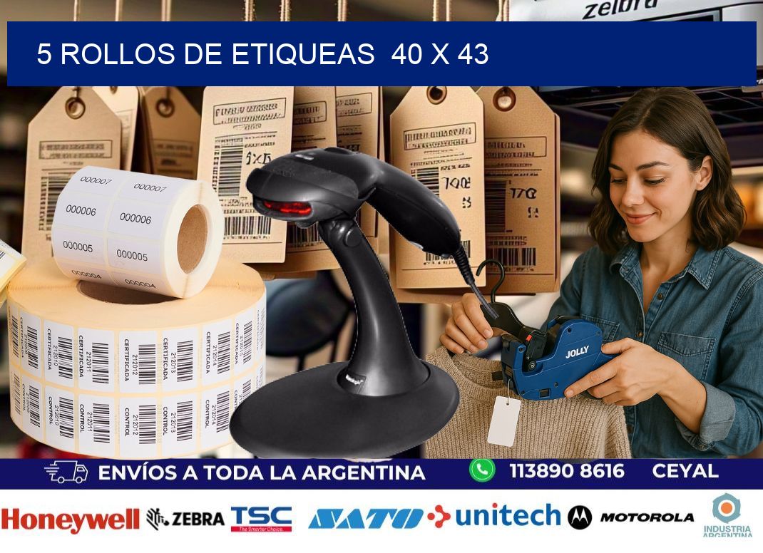 5 ROLLOS DE ETIQUEAS  40 x 43