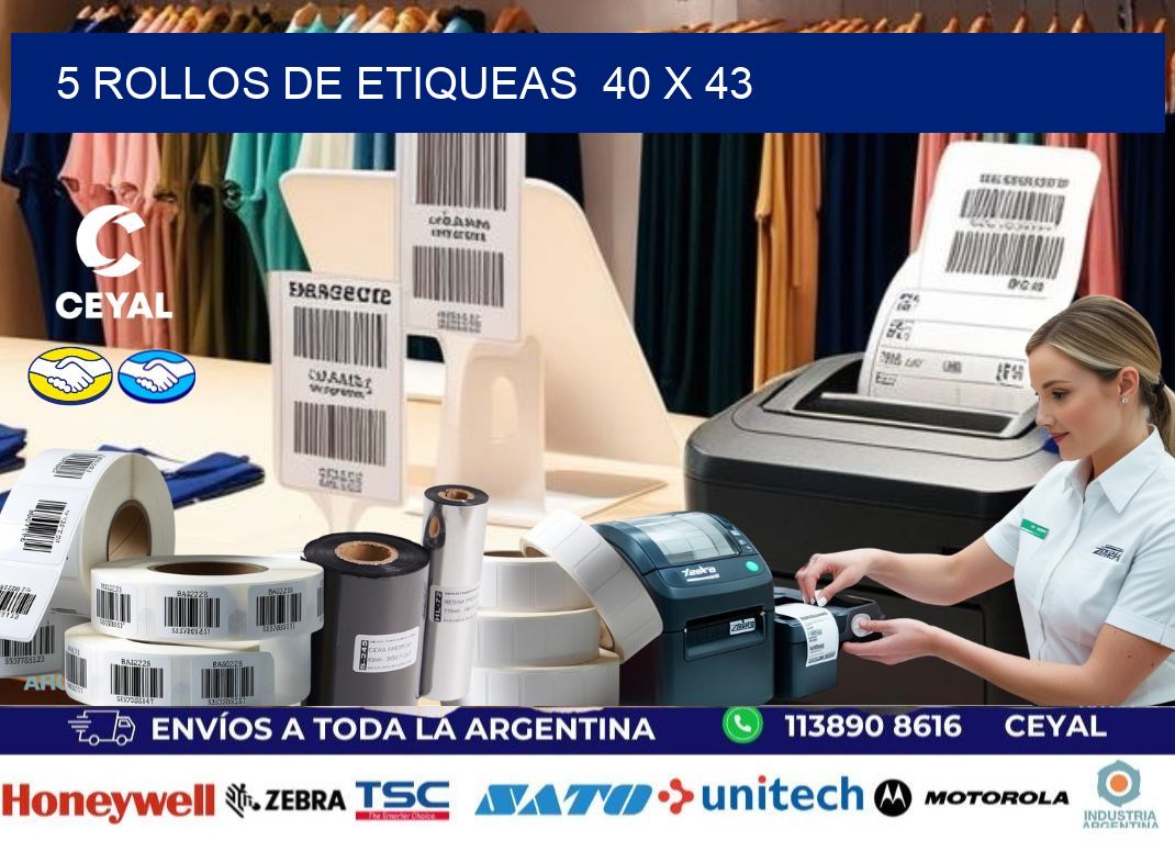 5 ROLLOS DE ETIQUEAS 40 x 43