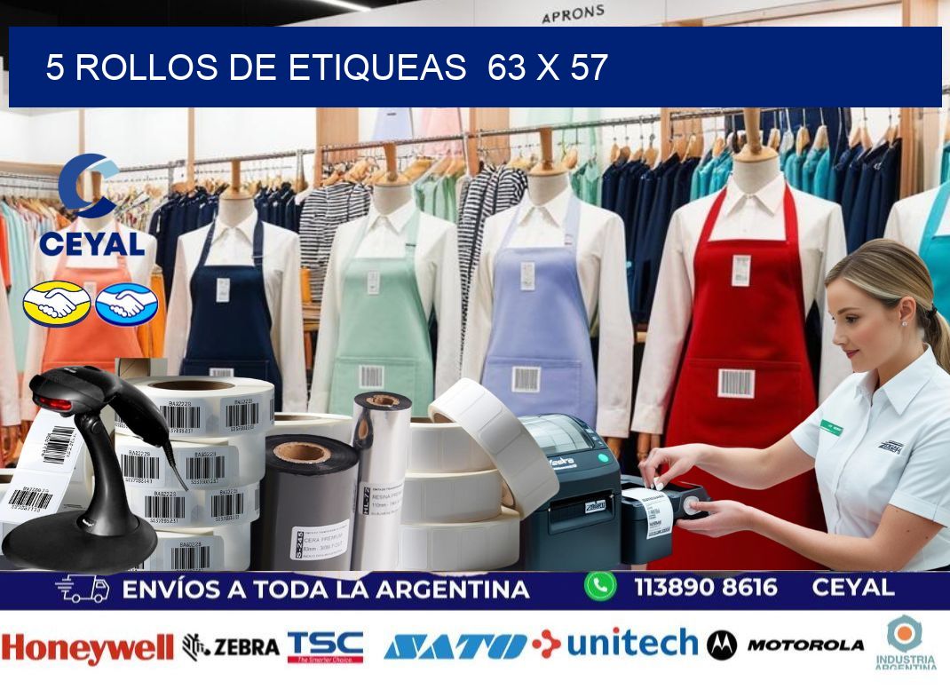 5 ROLLOS DE ETIQUEAS  63 x 57