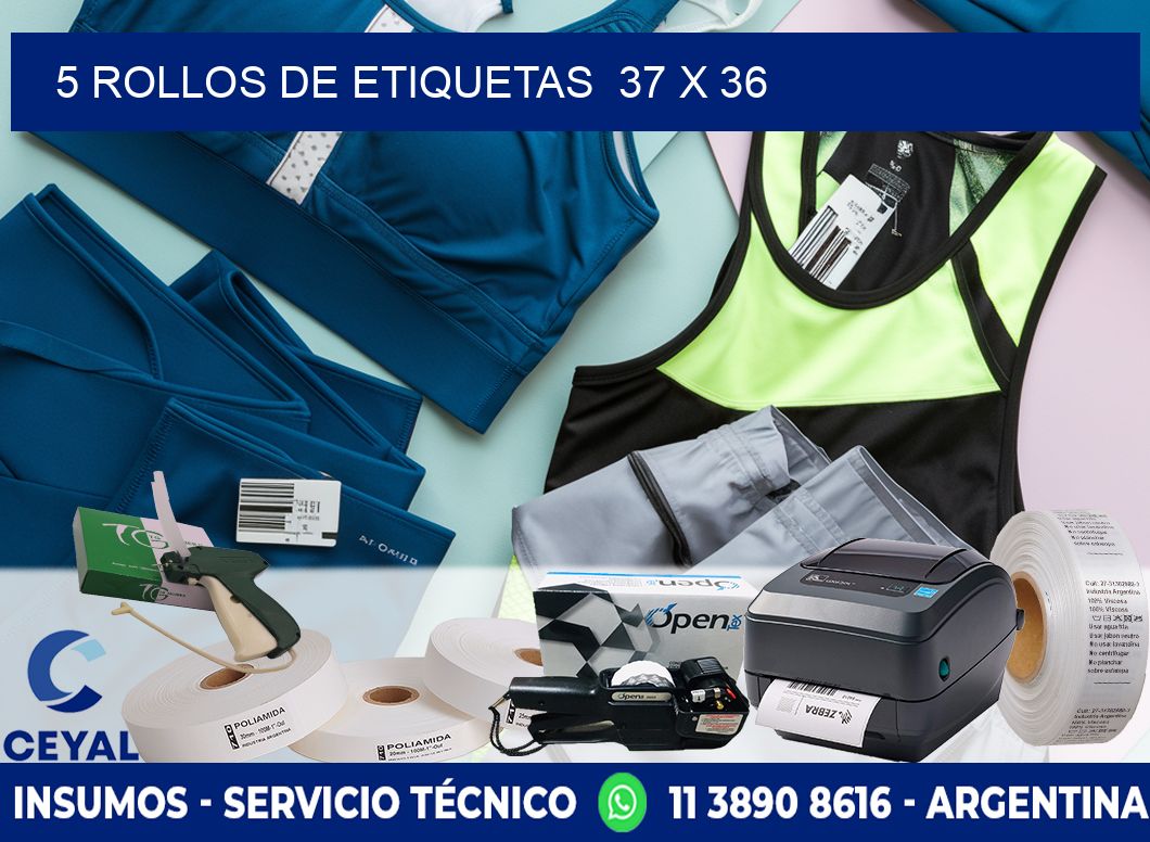 5 ROLLOS DE ETIQUETAS  37 x 36