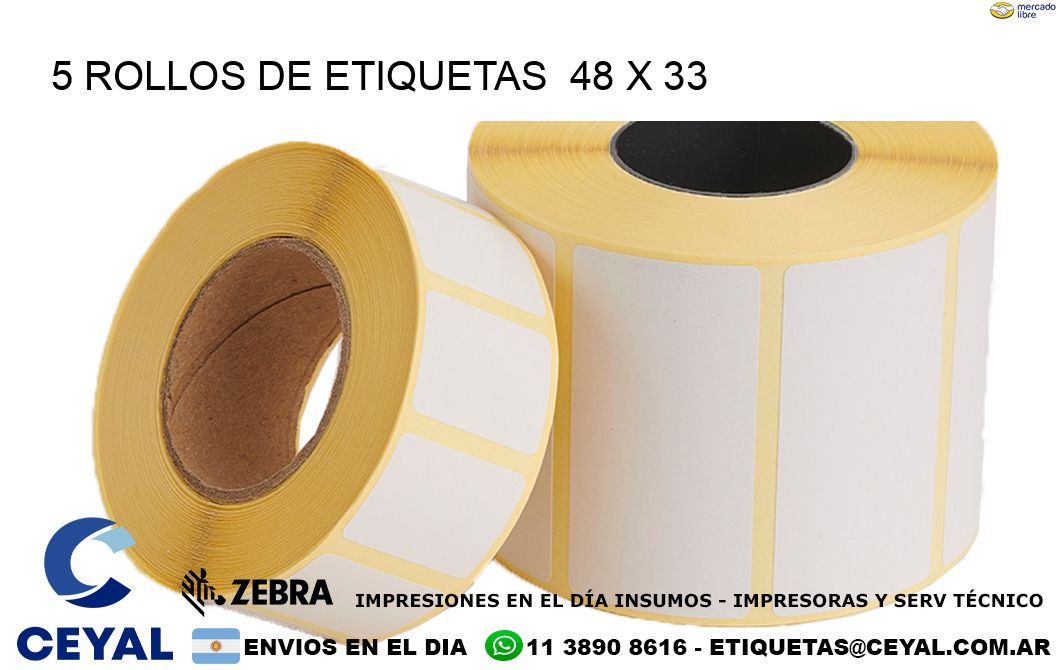 5 ROLLOS DE ETIQUETAS  48 x 33