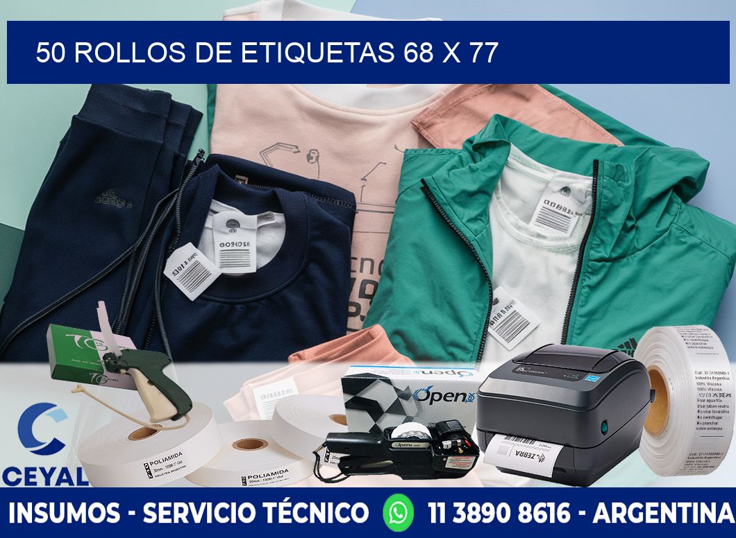 50 ROLLOS DE ETIQUETAS 68 x 77