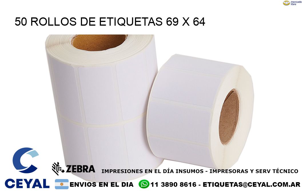 50 ROLLOS DE ETIQUETAS 69 x 64