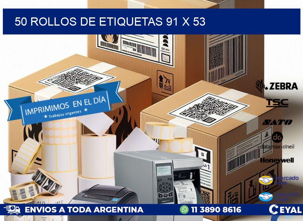 50 ROLLOS DE ETIQUETAS 91 x 53