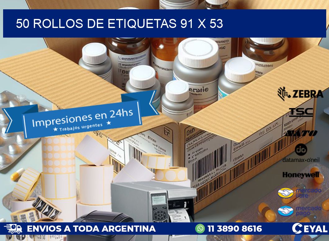 50 ROLLOS DE ETIQUETAS 91 x 53