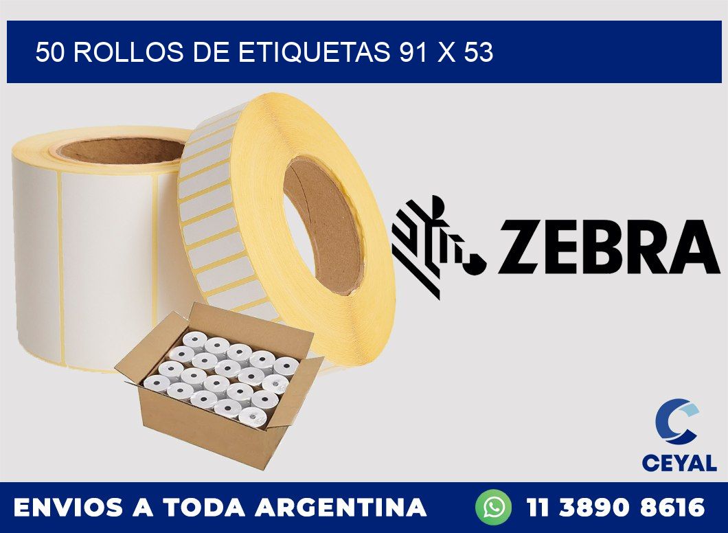50 ROLLOS DE ETIQUETAS 91 x 53