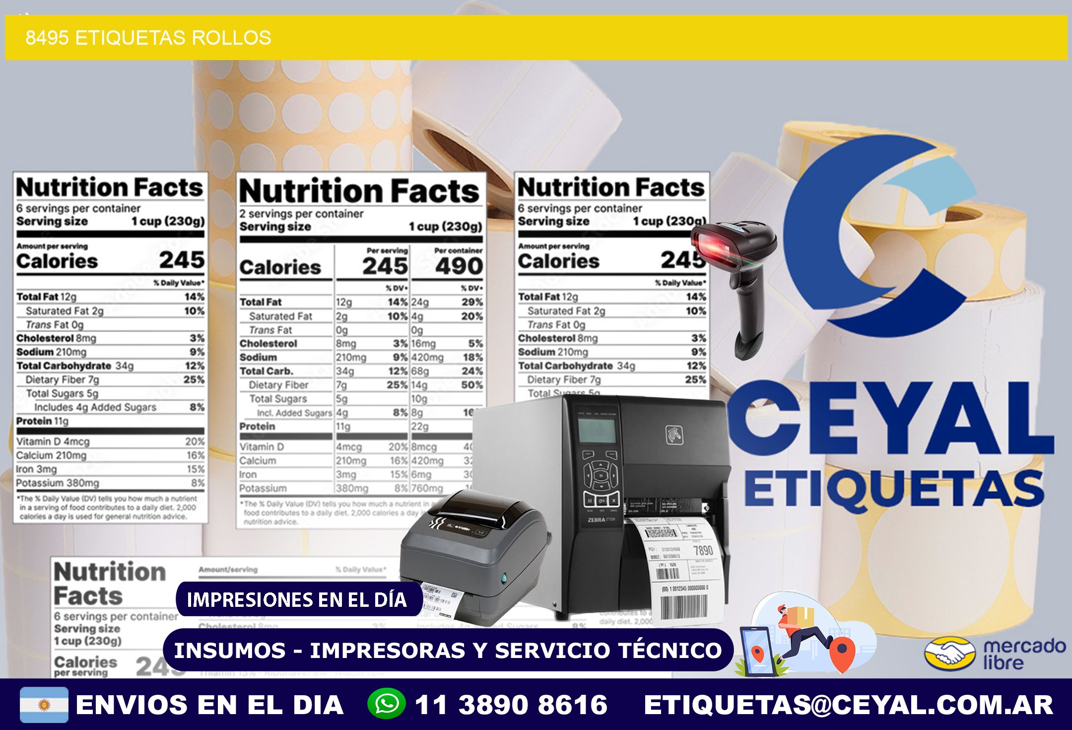 8495 etiquetas rollos