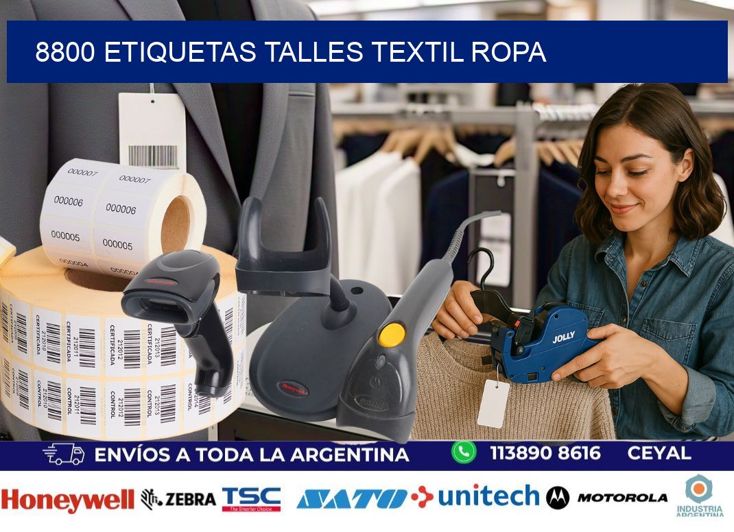 8800 ETIQUETAS TALLES TEXTIL ROPA