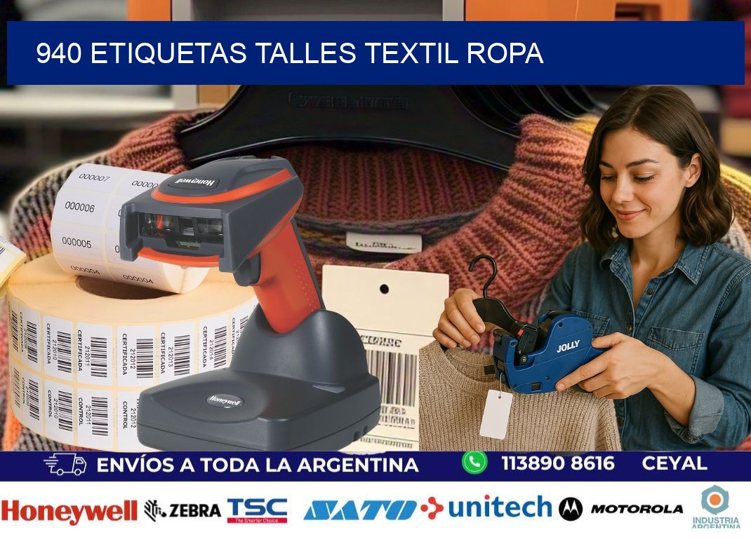 940 ETIQUETAS TALLES TEXTIL ROPA