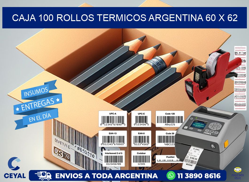 CAJA 100 ROLLOS TERMICOS ARGENTINA 60 x 62