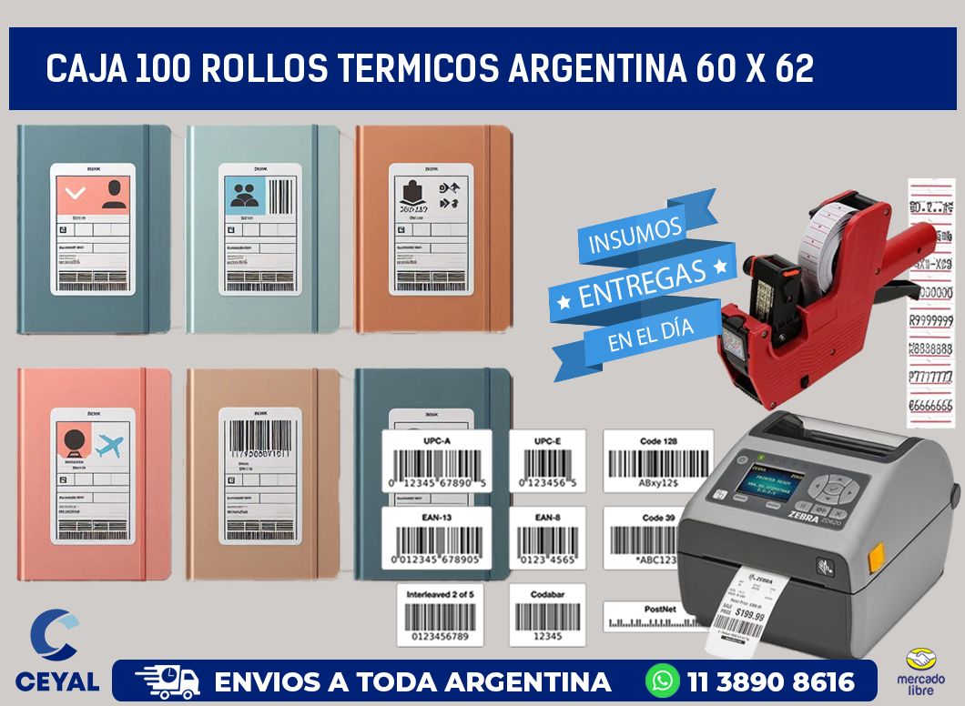 CAJA 100 ROLLOS TERMICOS ARGENTINA 60 x 62