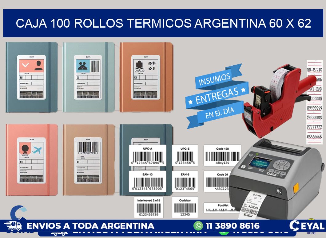 CAJA 100 ROLLOS TERMICOS ARGENTINA 60 x 62