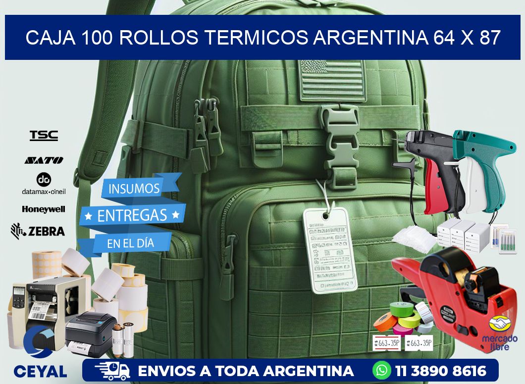 CAJA 100 ROLLOS TERMICOS ARGENTINA 64 x 87