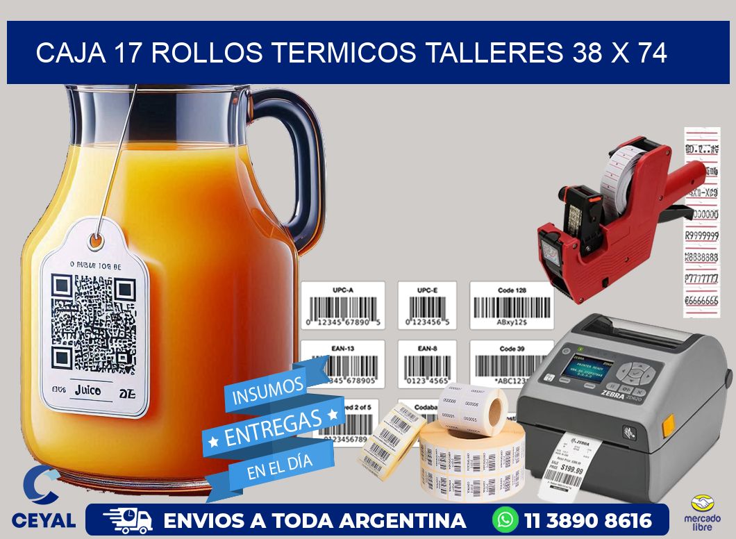 CAJA 17 ROLLOS TERMICOS TALLERES 38 x 74