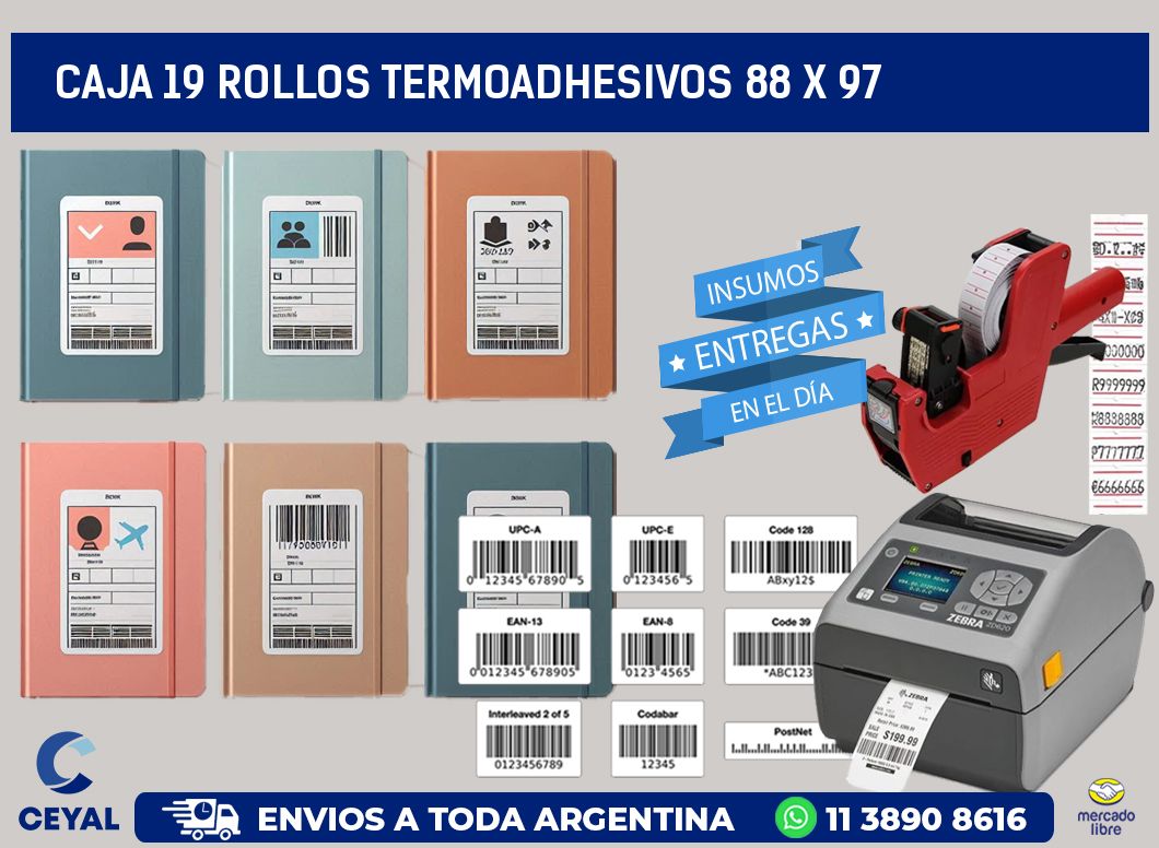 CAJA 19 ROLLOS TERMOADHESIVOS 88 x 97