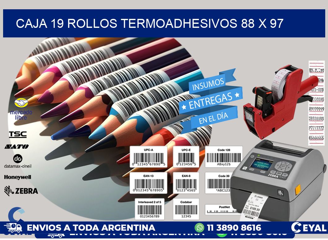 CAJA 19 ROLLOS TERMOADHESIVOS 88 x 97