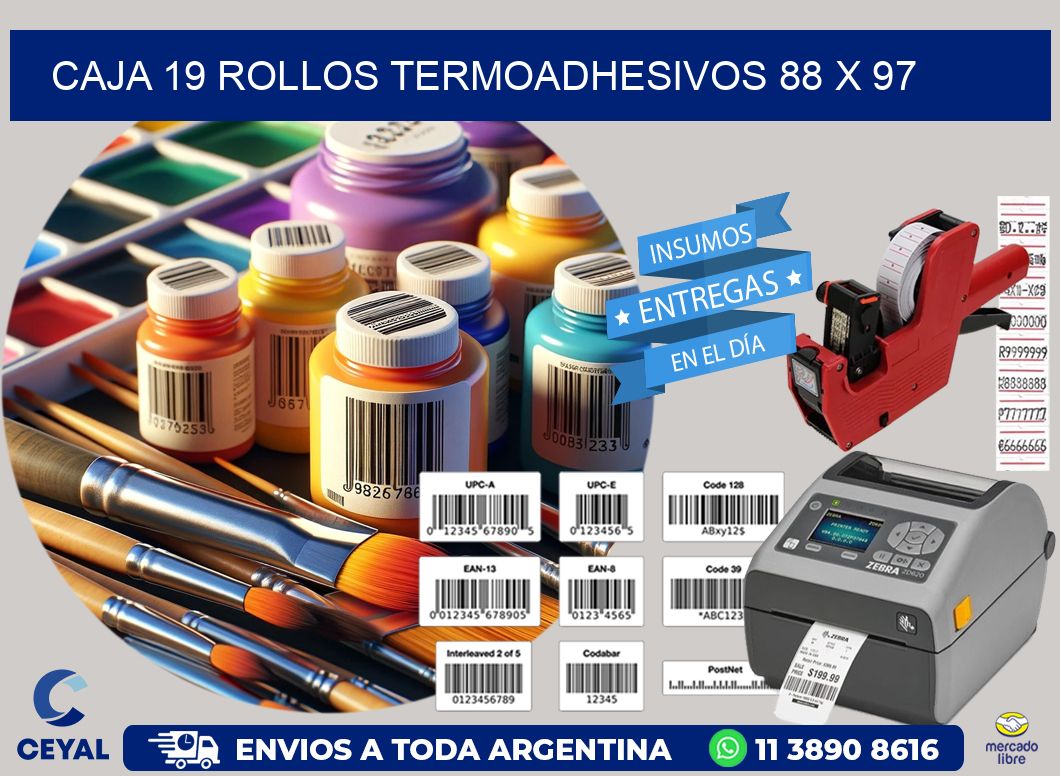 CAJA 19 ROLLOS TERMOADHESIVOS 88 x 97