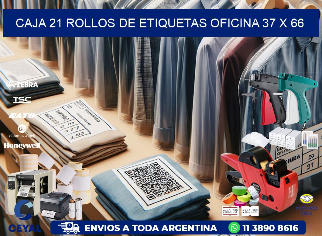 CAJA 21 ROLLOS DE ETIQUETAS OFICINA 37 x 66