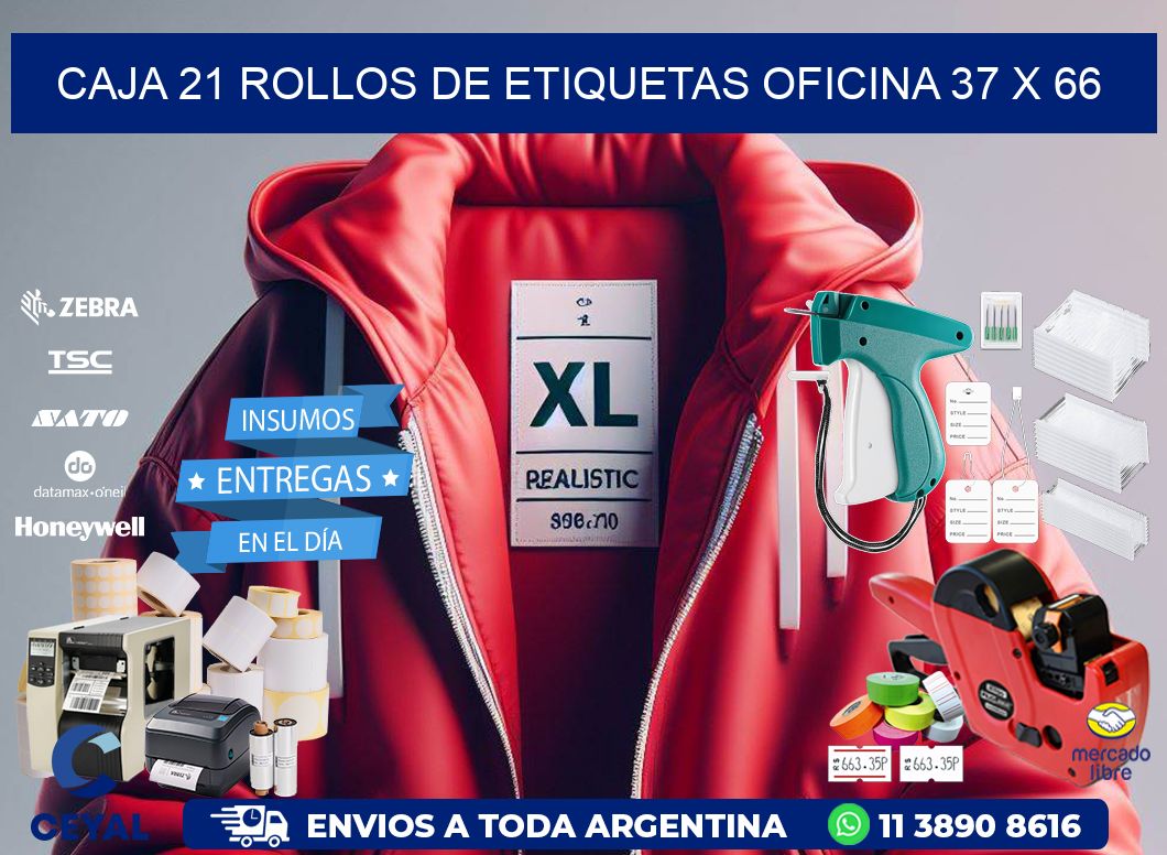 CAJA 21 ROLLOS DE ETIQUETAS OFICINA 37 x 66
