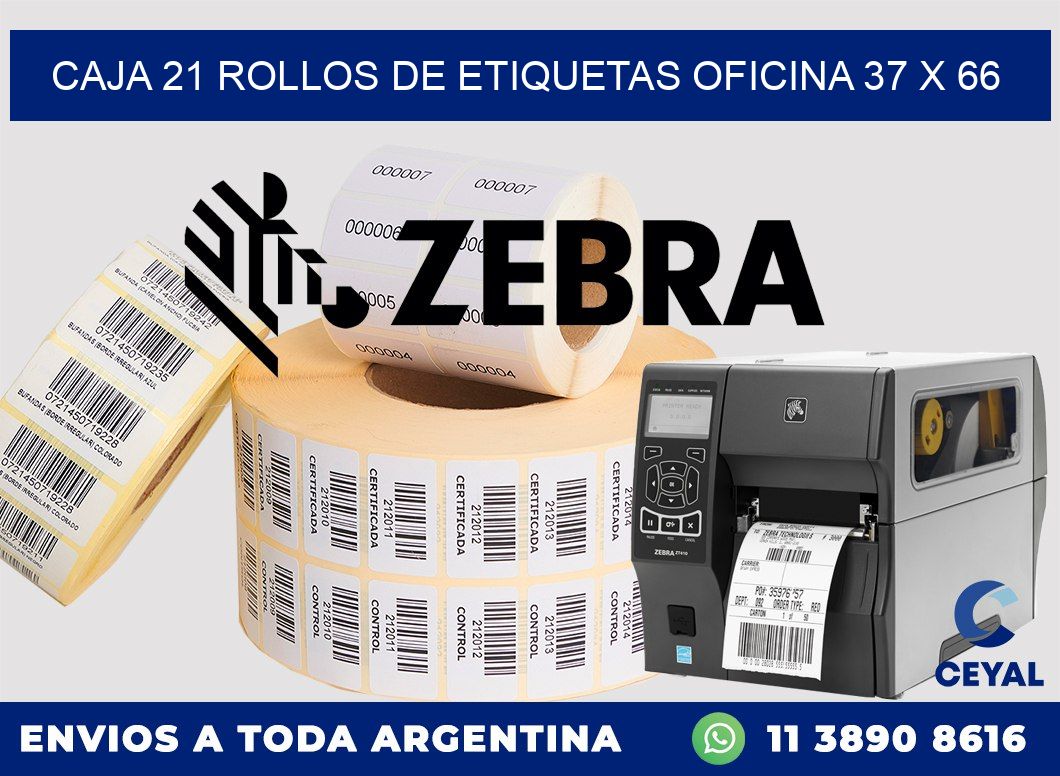 CAJA 21 ROLLOS DE ETIQUETAS OFICINA 37 x 66
