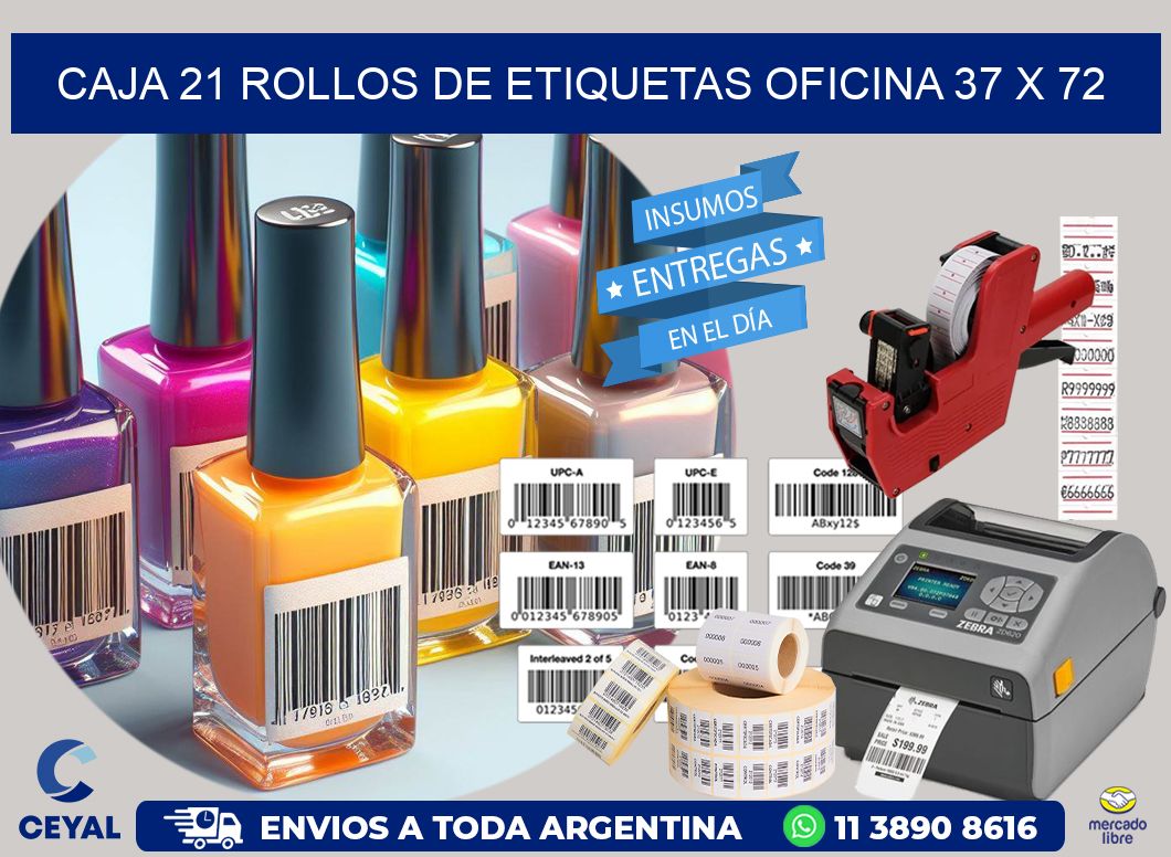 CAJA 21 ROLLOS DE ETIQUETAS OFICINA 37 x 72