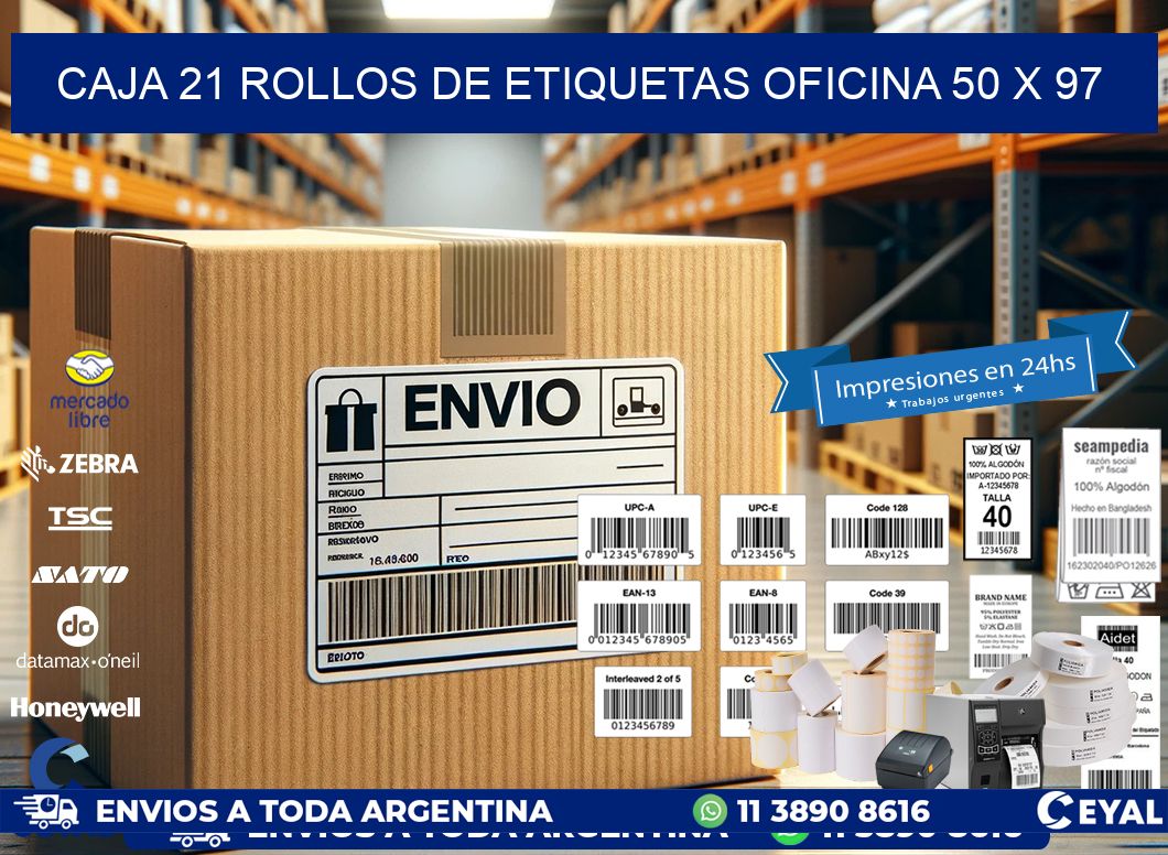 CAJA 21 ROLLOS DE ETIQUETAS OFICINA 50 x 97