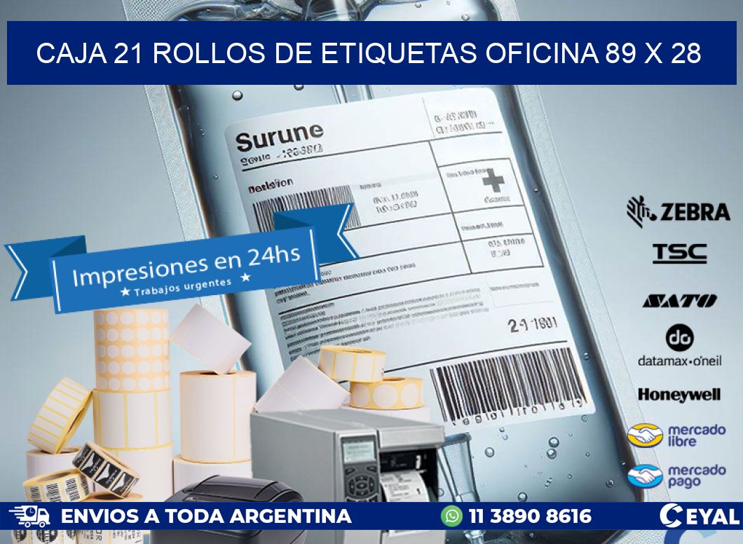 CAJA 21 ROLLOS DE ETIQUETAS OFICINA 89 x 28