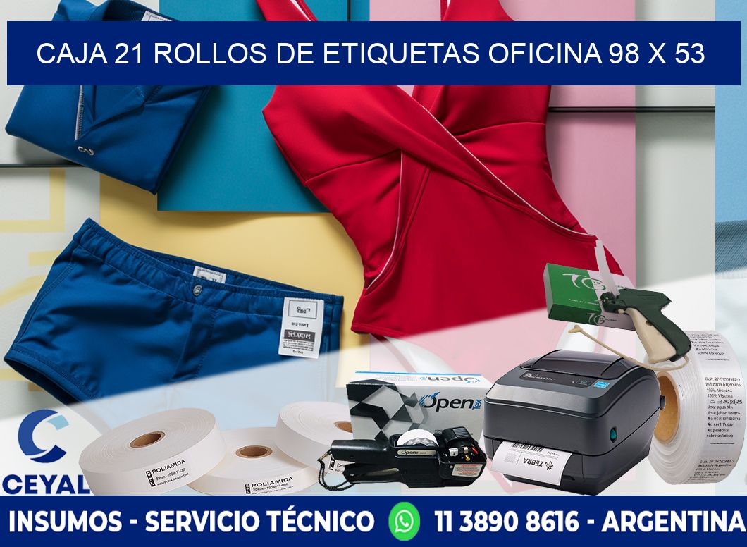 CAJA 21 ROLLOS DE ETIQUETAS OFICINA 98 x 53