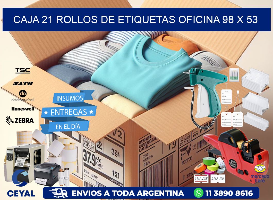 CAJA 21 ROLLOS DE ETIQUETAS OFICINA 98 x 53